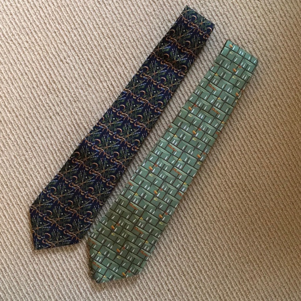 Ferragamo Ties (2)- Silk, Green, Blue - Picture 1 of 3